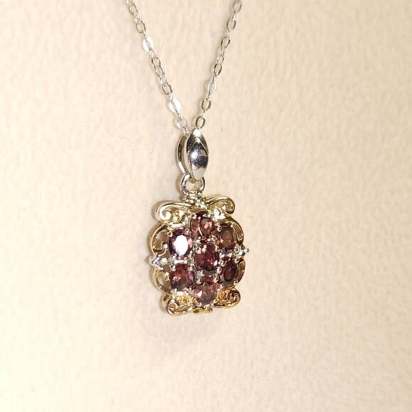 Zircon Red Zircon 14k YG Pendant Necklace ITALY Chain - Picture 4 of 11